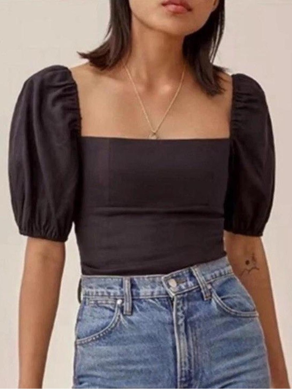 reformation black arancini linen top